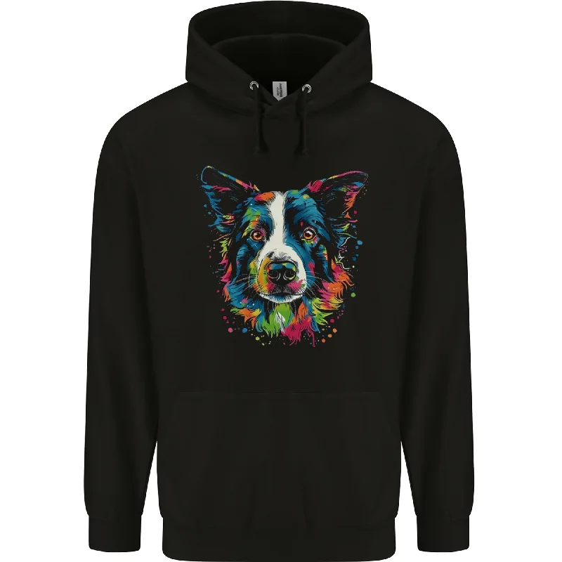 A Colourful Border Collie Dog Mens 80% Cotton Hoodie Hoodie with Tied Waist Feminine Flattering