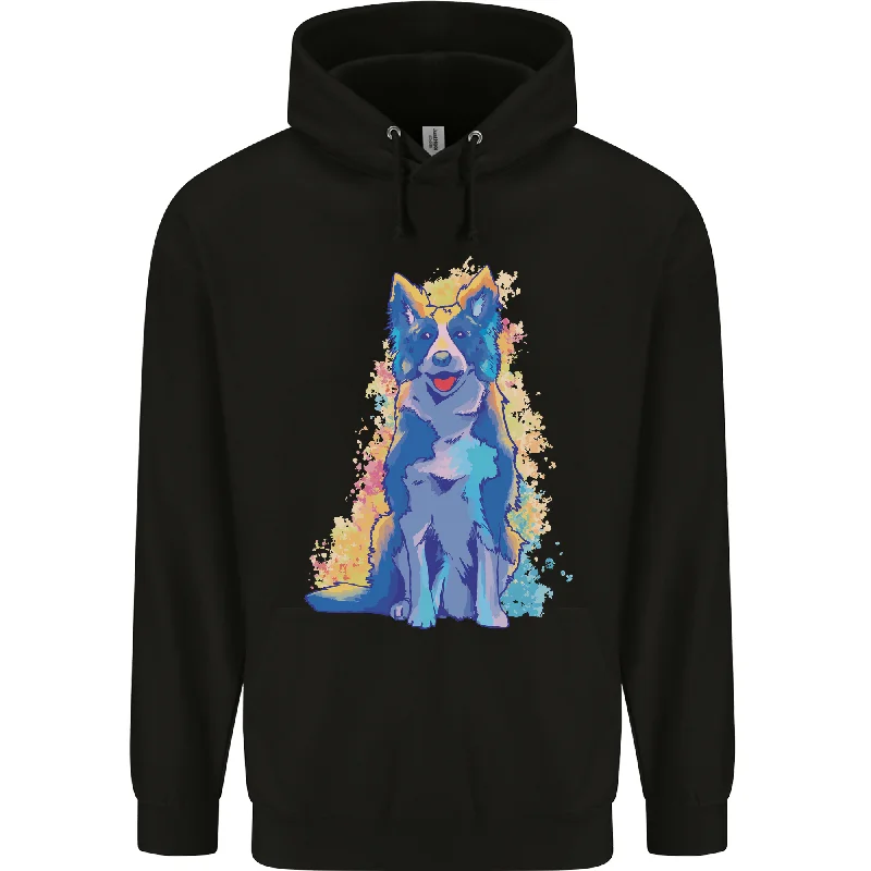 A Colourful Border Collie Dog Mens 80% Cotton Hoodie Hoodie with Drawstring Waist Adjustable Fitted