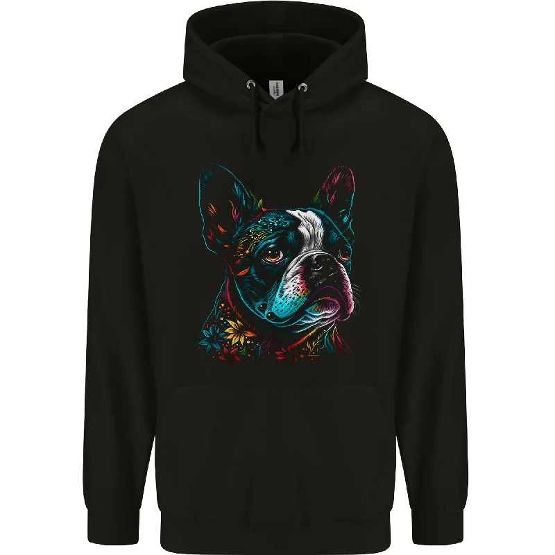 A Colourful Boston Terrier Dog Mens 80% Cotton Hoodie Hoodie with Slit Hem Functional Movement