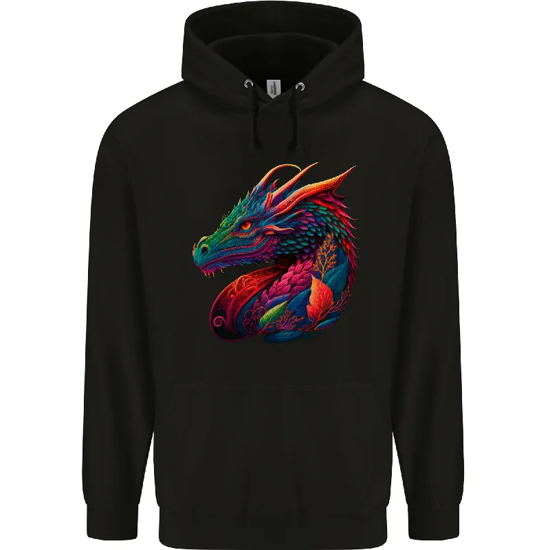 A Colourful Dragon Fantasy Mens 80% Cotton Hoodie Cotton Hoodie Fleece Lining Warmth