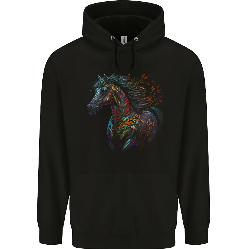 A Colourful Horse With Fantasy Markings Mens 80% Cotton Hoodie Hoodie with Strings Custom Fit Adjustable