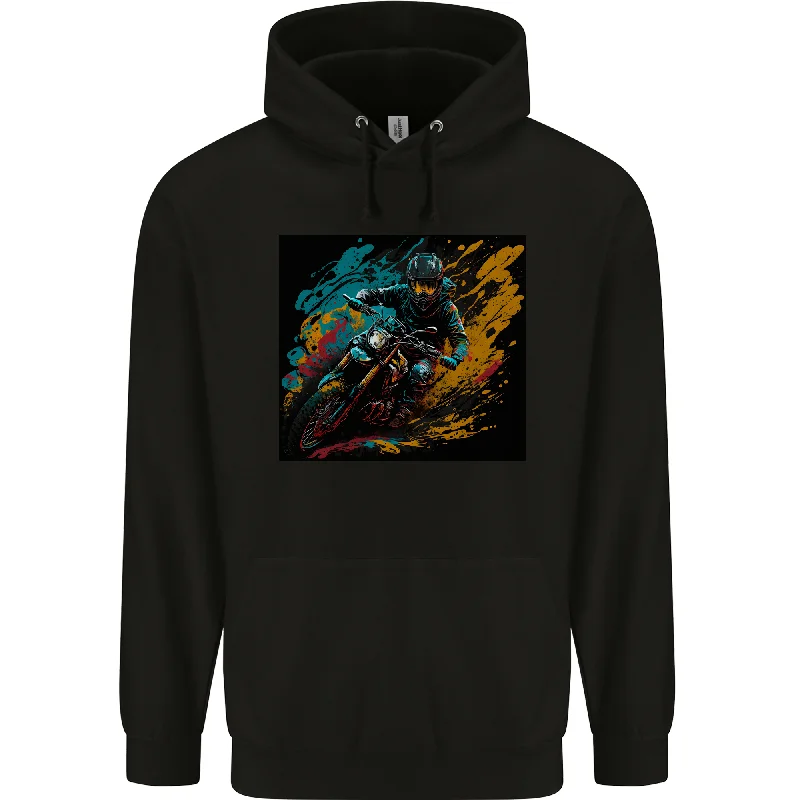 A Colourful Motocross Image MotoX Dirt Bike Motorsports Mens 80% Cotton Hoodie Hoodie with Neon Bright Vibrant