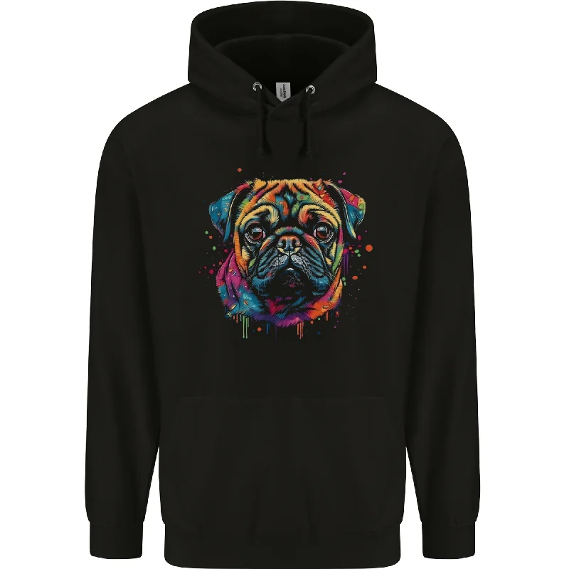 A Colourful Pug Dog Mens 80% Cotton Hoodie Hoodie with Hem Ribbing Snug Secure