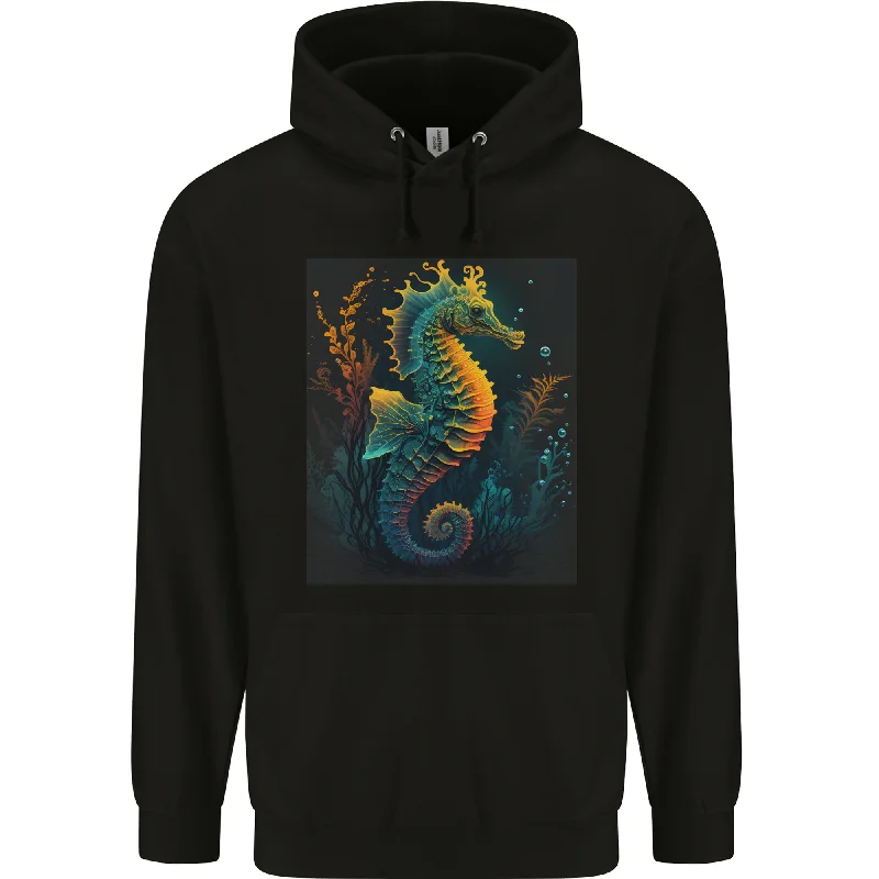 A Colourful Seahorse Mens 80% Cotton Hoodie Hoodie with Hood Adjustable Protection