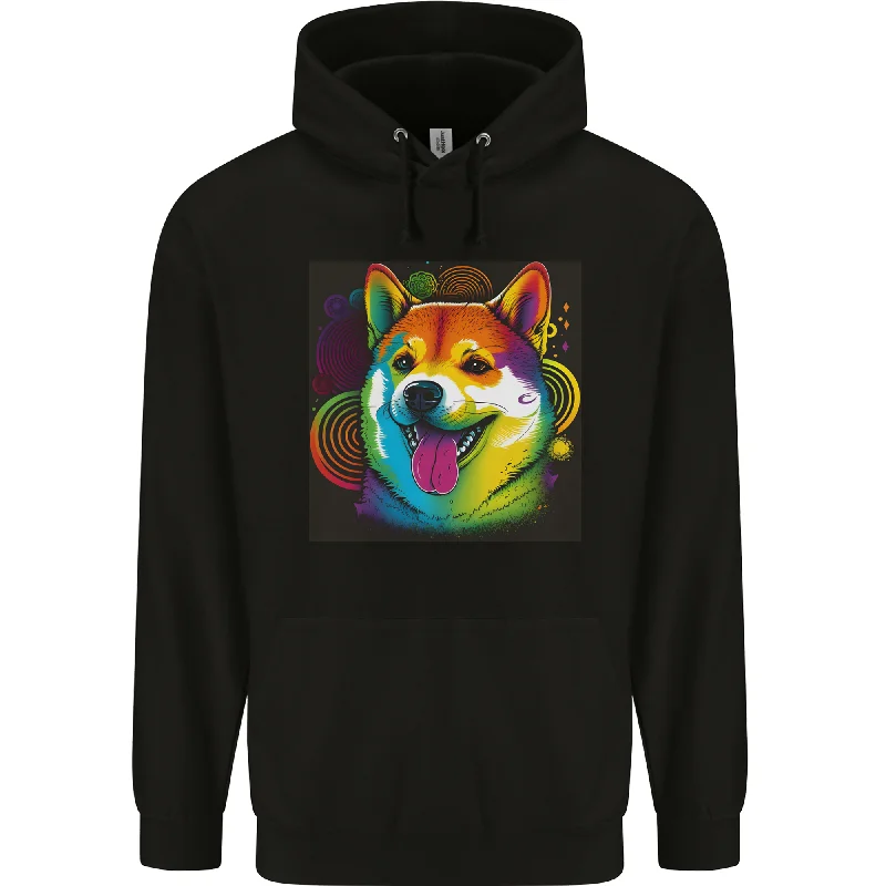 A Colourful Shiba Inu Dog Mens 80% Cotton Hoodie Hoodie with Embroidery Detailed Premium