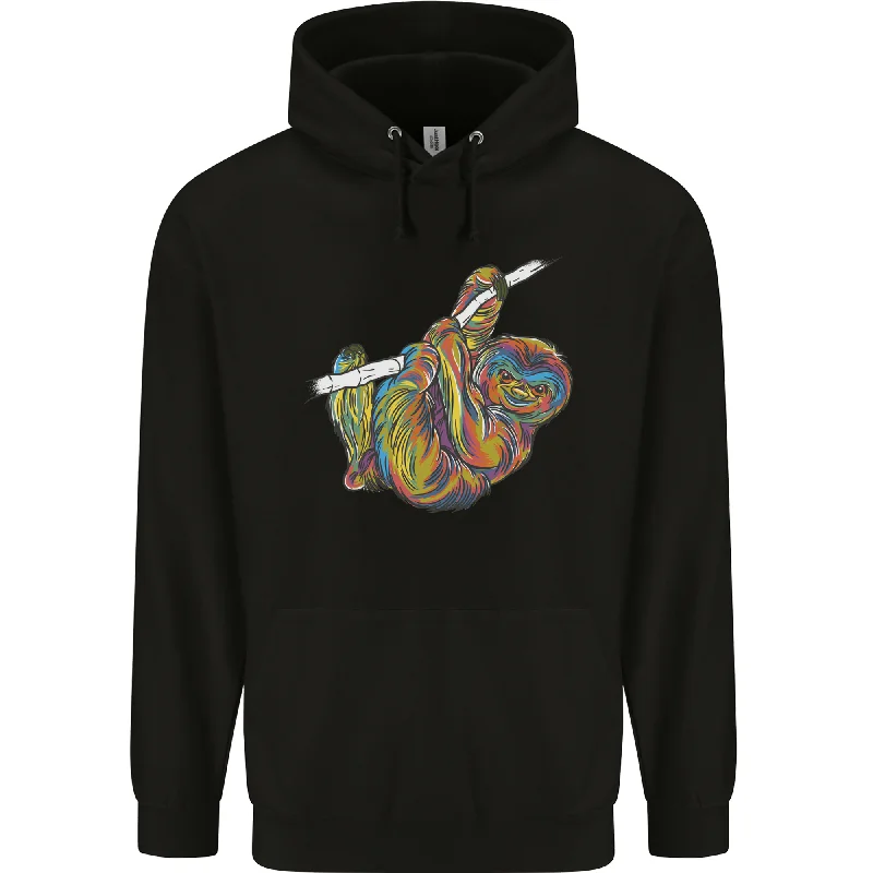 A Colourful Sloth on a Branch Mens 80% Cotton Hoodie Hoodie with Pattern Geometric Abstract