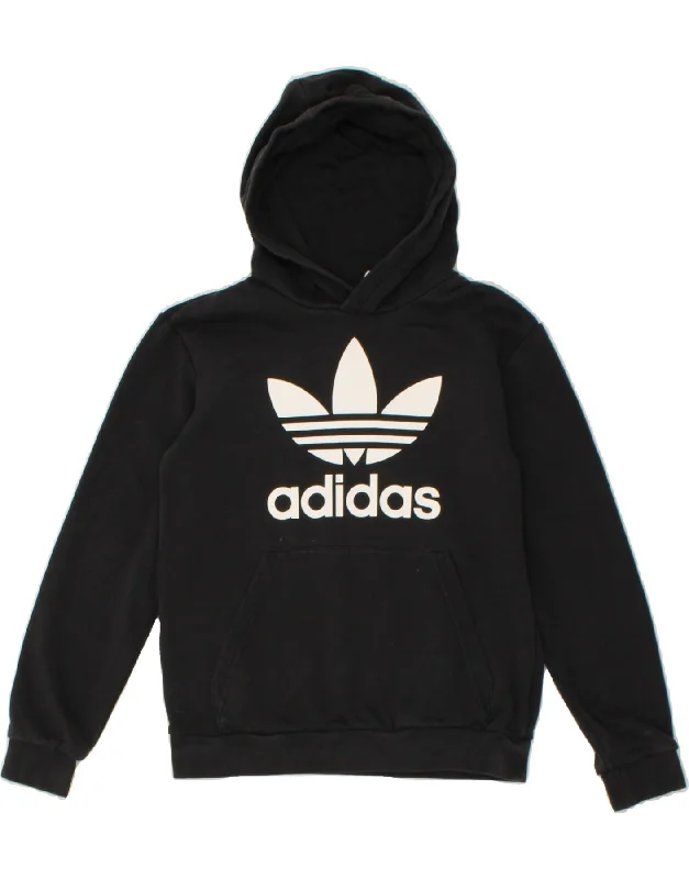 ADIDAS Boys Graphic Hoodie Jumper 11-12 Years Black Cotton Hoodie with Back Slit Movement Comfort