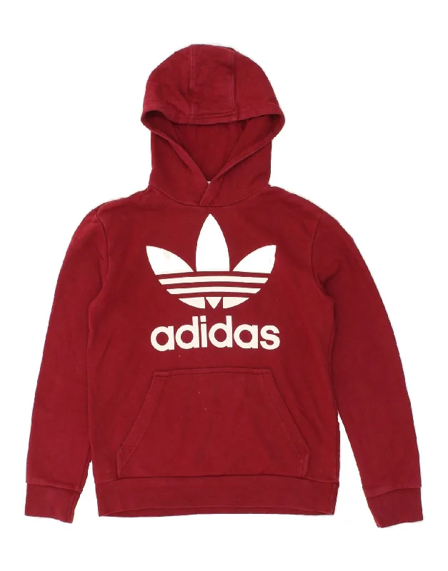 ADIDAS Boys Graphic Hoodie Jumper 12-13 Years Red Cotton Hoodie with Hem Drawcord Adjustable Customizable