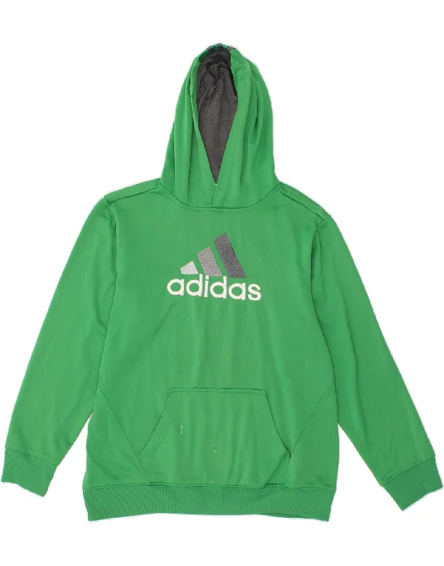 ADIDAS Boys Graphic Hoodie Jumper 15-16 Years Green Polyester Hoodie with Ribbed Cuffs Snug Fit Comfort