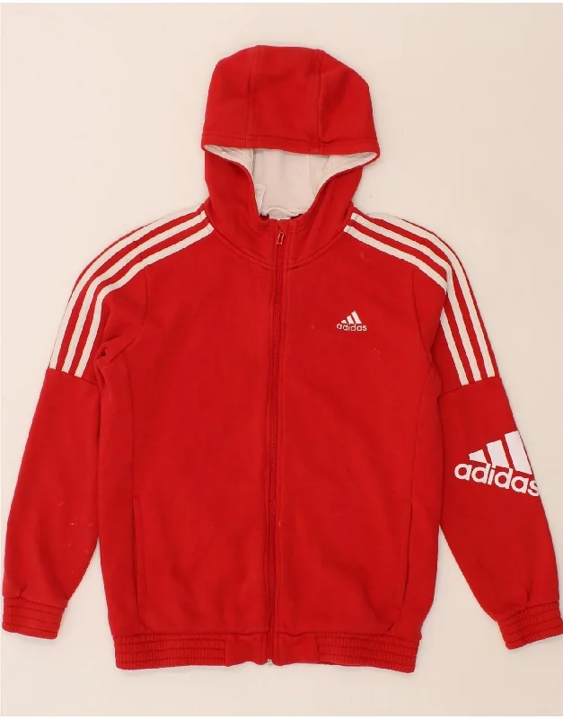 ADIDAS Boys Graphic Zip Hoodie Sweater 13-14 Years Red Cotton Hoodie with Oversized Fit Loose Comfortable