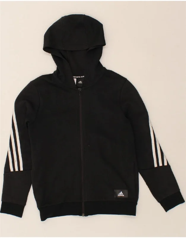 ADIDAS Boys Zip Hoodie Sweater 11-12 Years Black Polyester Hoodie with Metallic Shiny Futuristic