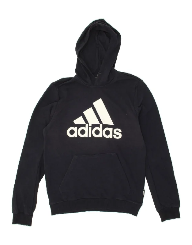 ADIDAS Mens Graphic Hoodie Jumper Medium Navy Blue Cotton Hoodie with Reflective Safety Nightwear