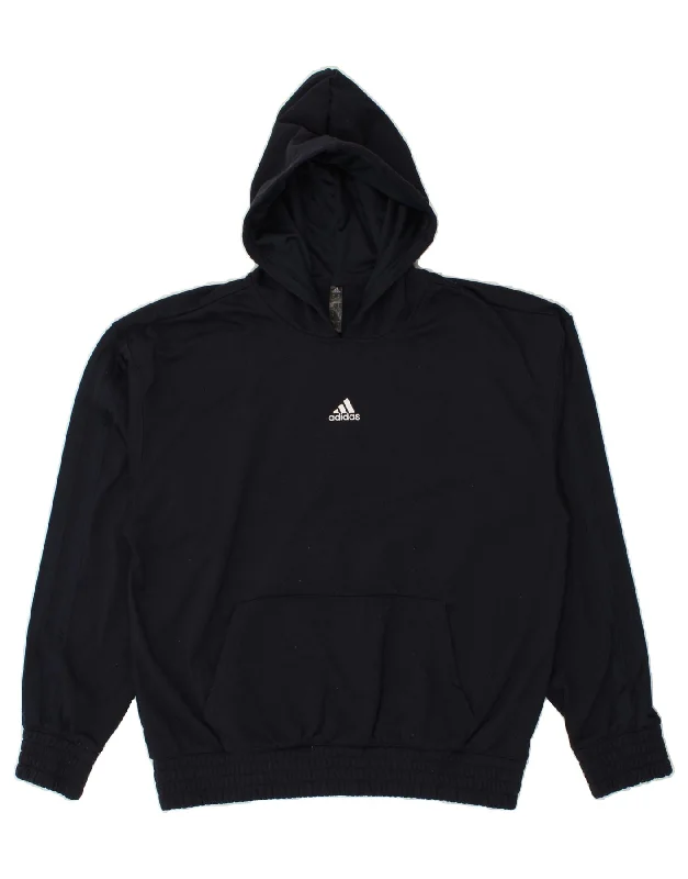 ADIDAS Mens Hoodie Jumper Medium Navy Blue Polyester Hoodie with Ribbed Cuffs Snug Fit Comfort