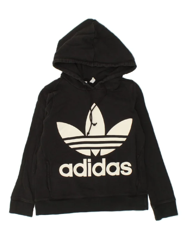 ADIDAS Womens Graphic Hoodie Jumper UK 8 Small Black Cotton Hoodie with Half-Zip Sporty Casual