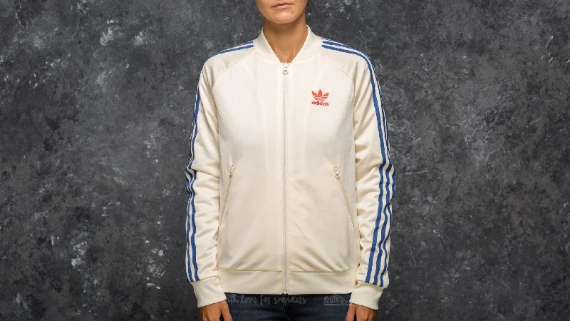 Adidas Women's Originals Embellished Arts SST Track Jacket Beige-Khaki A-Line Jacket Boat Neck Shawl Collar