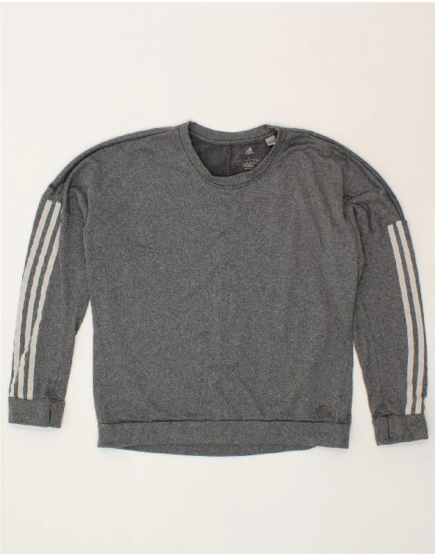 ADIDAS Womens Sweatshirt Jumper UK 16/18 Large Grey Polyester Hoodie with Color Block Contrast Stylish