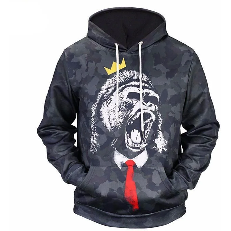 Camouflage King Kong Hoodie Hoodie with Toggle Buttons Decorative Unique