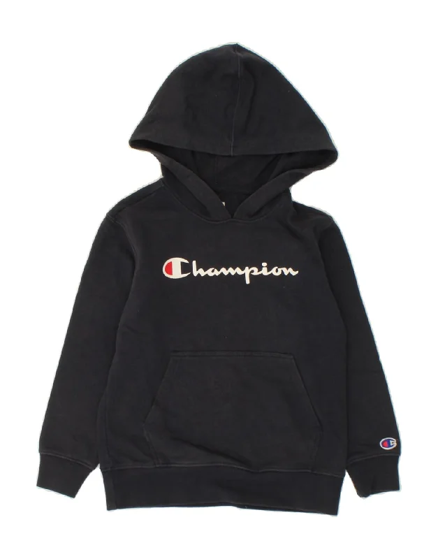 CHAMPION Boys Graphic Hoodie Jumper 7-8 Years Small  Black Cotton Hoodie with Tied Waist Feminine Flattering