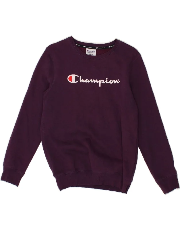 CHAMPION Girls Graphic Sweatshirt Jumper 11-12 Years Purple Cotton Hoodie with Relaxed Fit Easy Casual