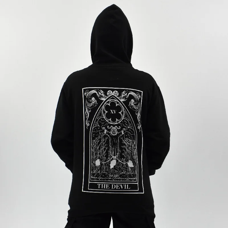 Devil Tarot Zip Hoodie THE PRETTY CULT Hoodie with Applique Textured Unique