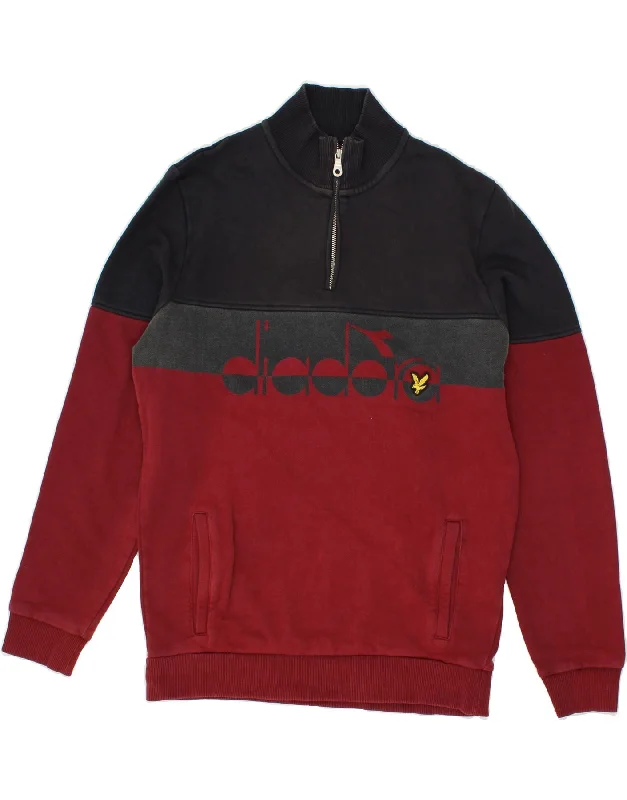 DIADORA Mens Graphic Zip Neck Sweatshirt Jumper Small Red Colourblock Hoodie with Mesh Breathable Sporty