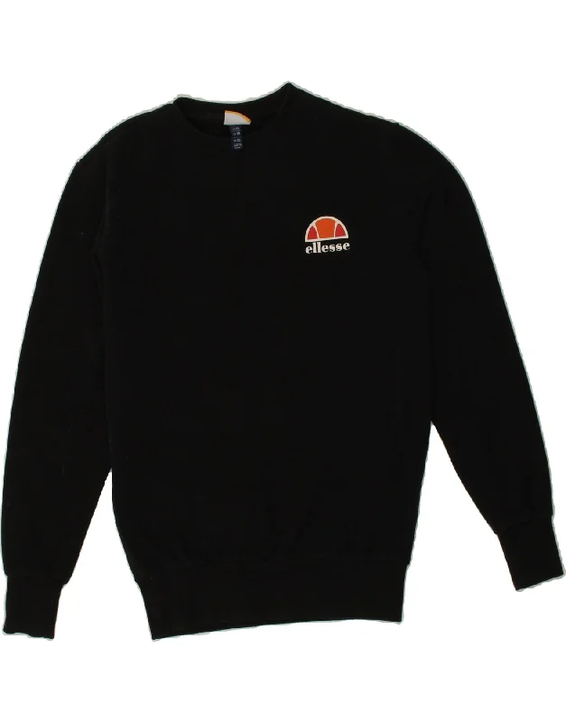 ELLESSE Mens Sweatshirt Jumper XS Black Cotton Hoodie with Raw Hem Edgy Unfinished