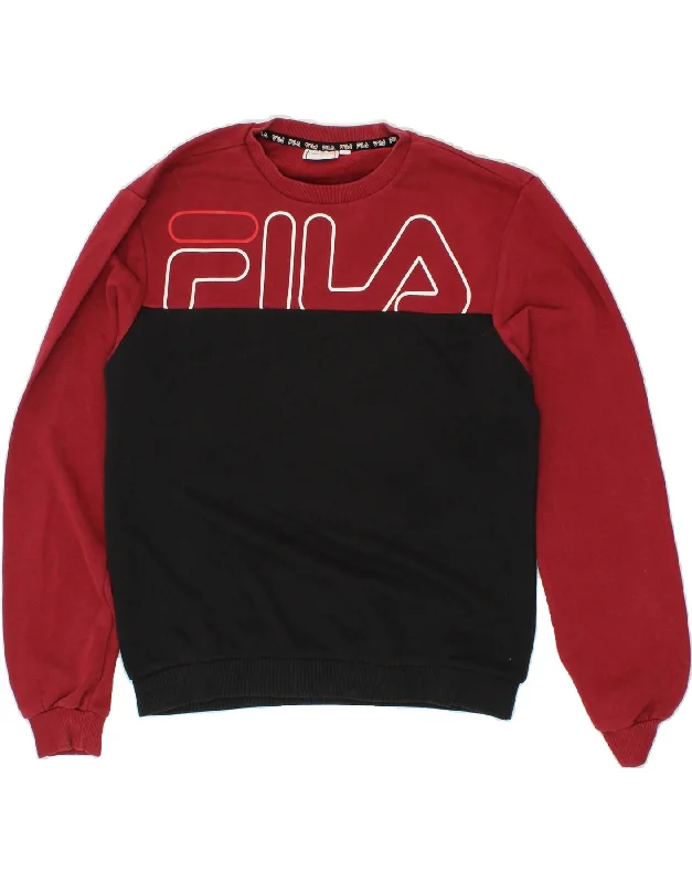 FILA Womens Oversized Graphic Sweatshirt Jumper UK 6 XS Black Colourblock Hoodie with Tie-Dye Psychedelic Retro