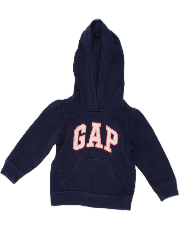 GAP Baby Girls Graphic Hoodie Jumper 18-24 Months Navy Blue Cotton Hoodie with Stripes Bold Sporty