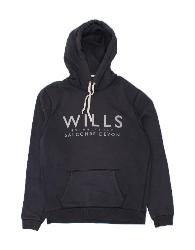 JACK WILLS Mens Classic Fit Graphic Hoodie Jumper Medium Navy Blue Cotton Hoodie Jacket Zipper Layering