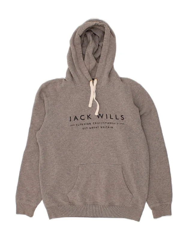 JACK WILLS Mens Graphic Hoodie Jumper Small Grey Cotton Hoodie with Fur Luxurious Winter