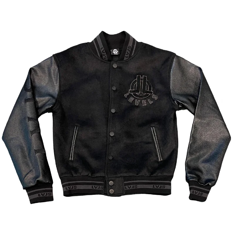 LEVELS ALUMNI VARSITY JACKET | ONYX Front Pockets Side Pockets Patch Pockets