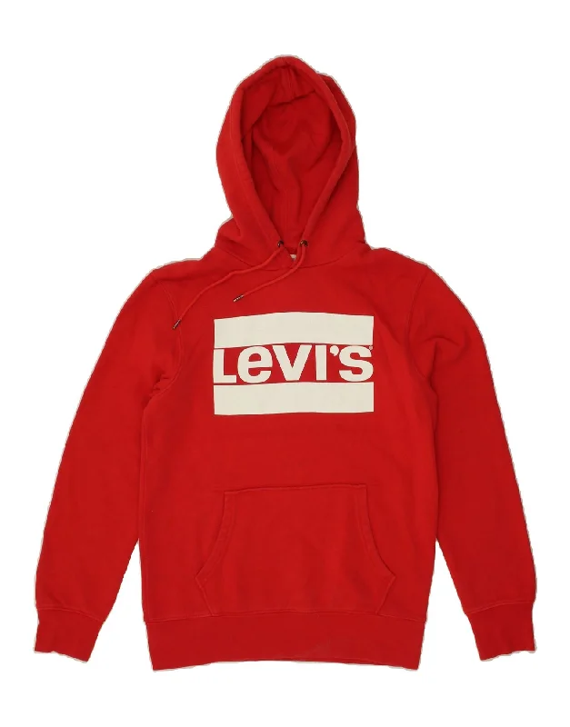 LEVI'S Mens Graphic Hoodie Jumper Small Red Cotton Hoodie with Rhinestones Sparkly Elegant