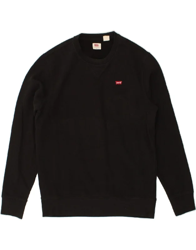 LEVI'S Mens Sweatshirt Jumper Small Black Cotton Hoodie with Mock Neck Collared Structured