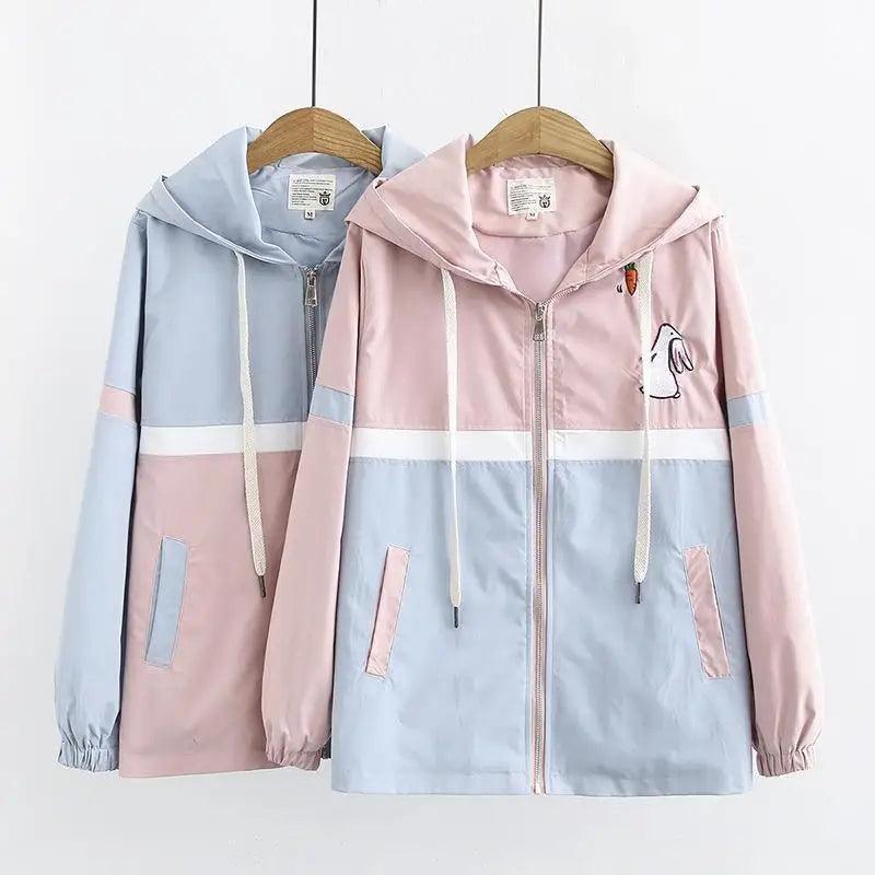 Cartoon Rabbit Embroidered Zipper Jacket Fitted Jacket Loose Jacket Oversized Jacket