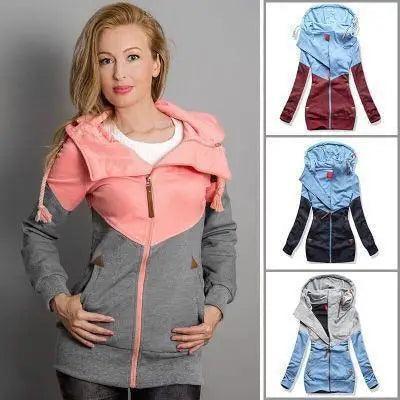 Double Zip Colorblock Hooded Long Sleeve Plus Velvet Jacket Satin Jacket Silk Jacket Chiffon Jacket