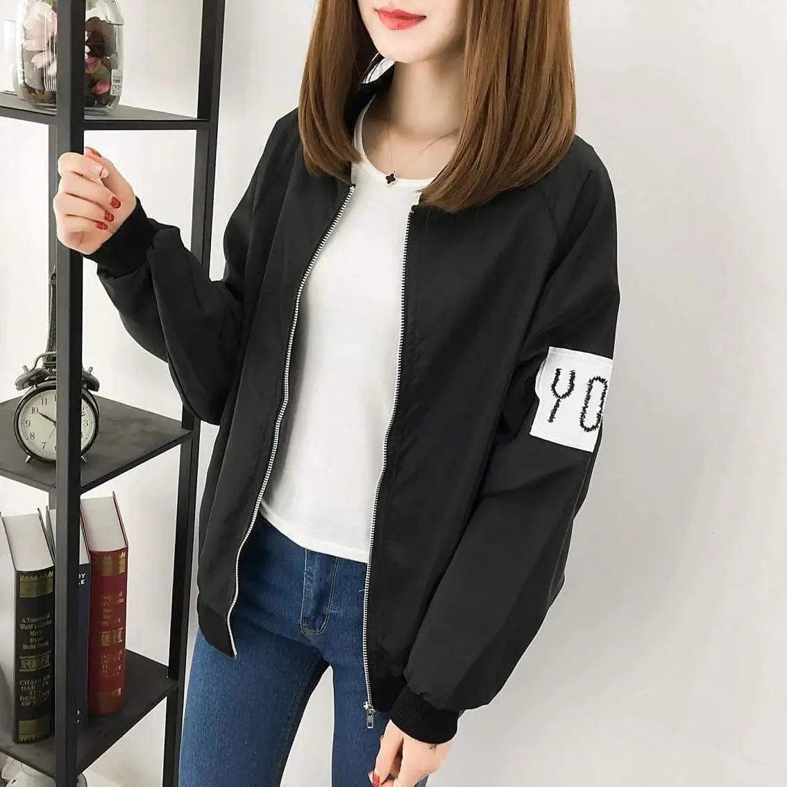 Printed jacket female jacket baseball uniform loose bf shirt Herringbone Jacket Checkered Jacket Solid Jacket