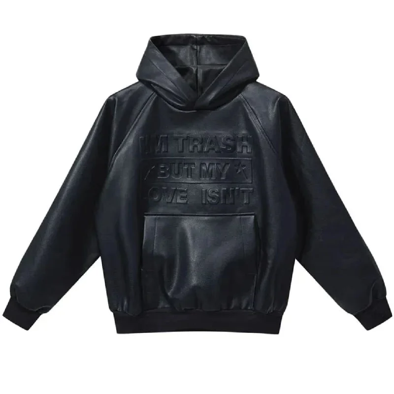 Made Extreme - Leather Letter Hoodie Jacket Bomber Jacket Anorak Windbreaker