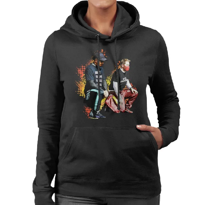 Motorsport Images Lewis Hamilton And Sebastian Vettel Kneeling Women's Hooded Sweatshirt Hoodie with Hem Ribbing Snug Secure