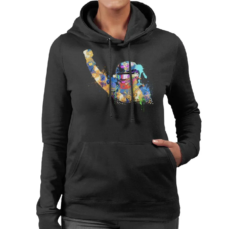 Motorsport Images Lewis Hamilton Celebrates Victory Colourful Splatter Women's Hooded Sweatshirt Hoodie with Half-Zip Sporty Casual