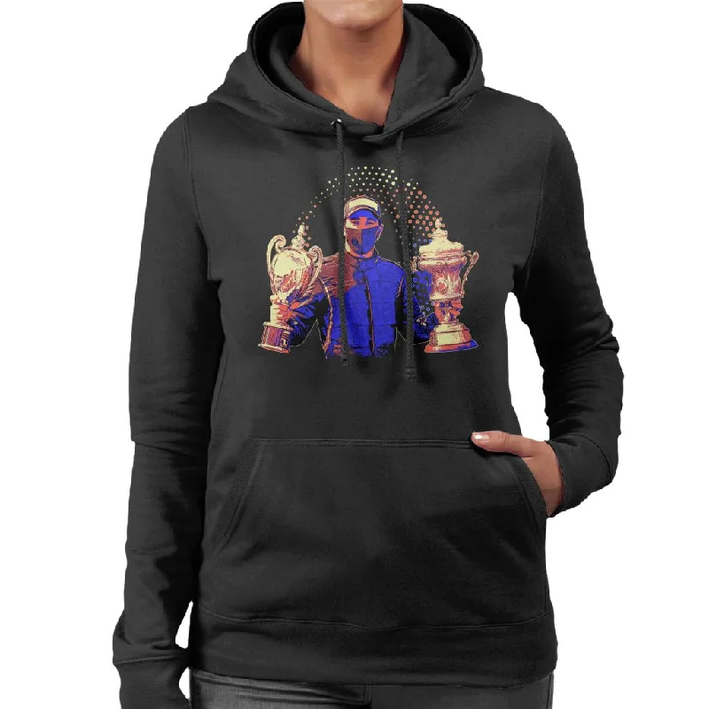 Motorsport Images Lewis Hamilton Holding Trophies Women's Hooded Sweatshirt Hoodie with Rolled Sleeves Casual Relaxed