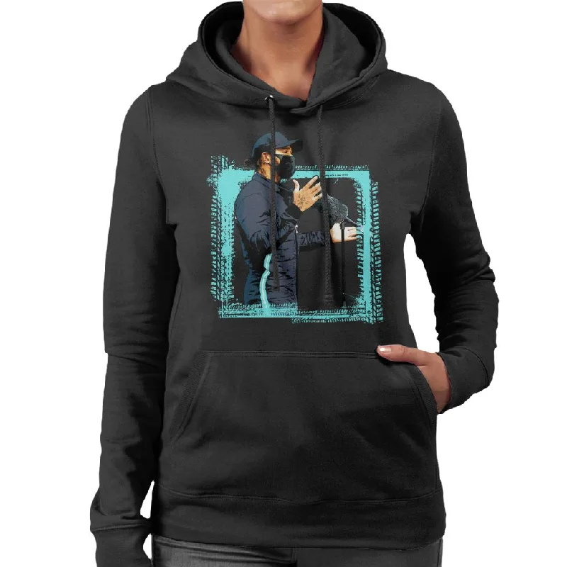 Motorsport Images Lewis Hamilton Talking To The Media Women's Hooded Sweatshirt Hoodie with Ribbed Neckline Snug Warm