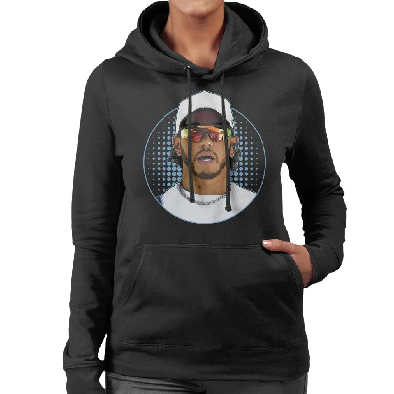 Motorsport Images Lewis Hamilton Wearing Sunglasses Design Women's Hooded Sweatshirt Hoodie with Side Slits Relaxed Casual