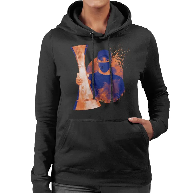 Motorsport Images Lewis Hamilton With His Trophy Women's Hooded Sweatshirt Hoodie with Frayed Bohemian Relaxed