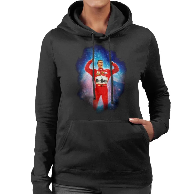 Motorsport Images Michael Schumacher Hungarian Grand Prix Win Women's Hooded Sweatshirt Hoodie with Hem Embroidery Detailed Premium