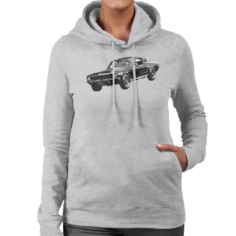 Motorsport Images Steve McQueen Ford Mustang Women's Hooded Sweatshirt Hoodie with V-Neck Classic Versatile