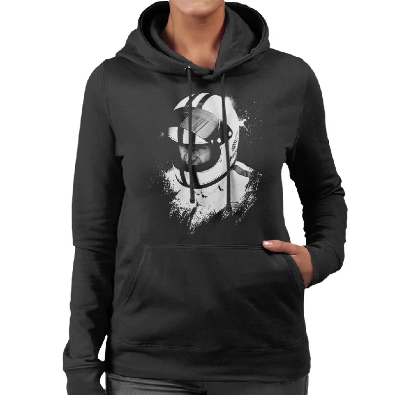 Motorsport Images Steve McQueen Wearing Helmet Portrait Women's Hooded Sweatshirt Hoodie with Drawcord Adjustable Secure