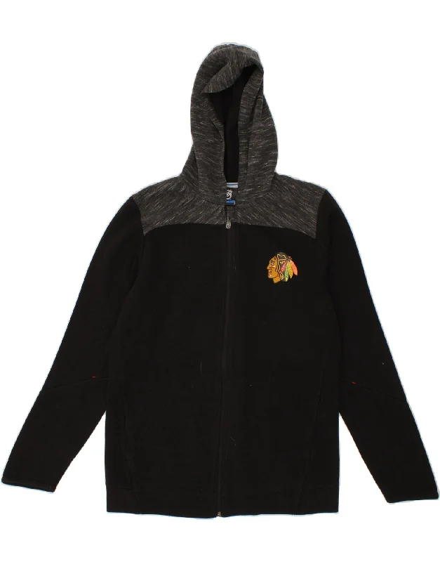 NHL Boys Zip Hoodie Sweater 15-16 Years XL Black Colourblock Cotton Hoodie with Ribbed Neckline Snug Warm