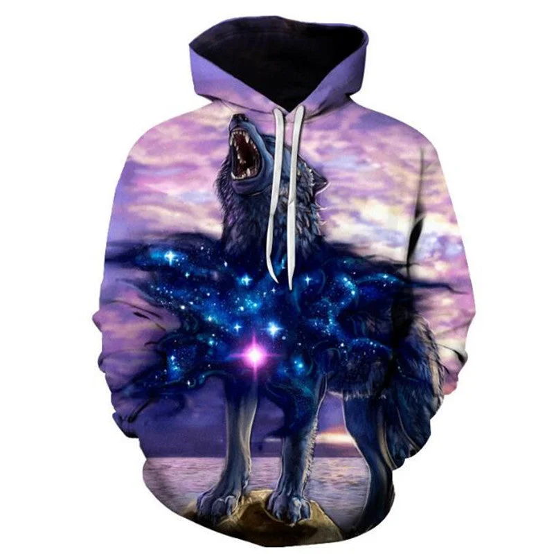 Night Wolf Hoodie Hoodie with Fur Luxurious Winter