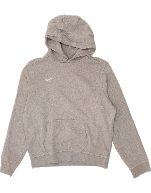 NIKE Boys Hoodie Jumper 12-13 Years Large Grey Cotton Hoodie with Contrast Stitching Detailed Premium