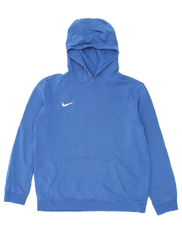 NIKE Boys Hoodie Jumper 13-14 Years XL Blue Cotton Hoodie with Drawstring Waist Adjustable Fitted